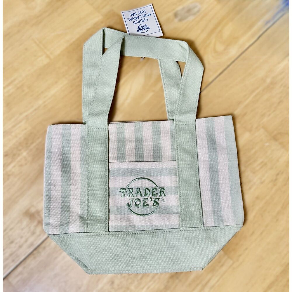 Trader Joe's Pastel Striped Canvas Tote Bag SINGLE NWT Green 2026 Ltd Edition